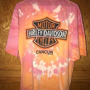 Distressed tie-dye Harley Davidson Cancun shirt